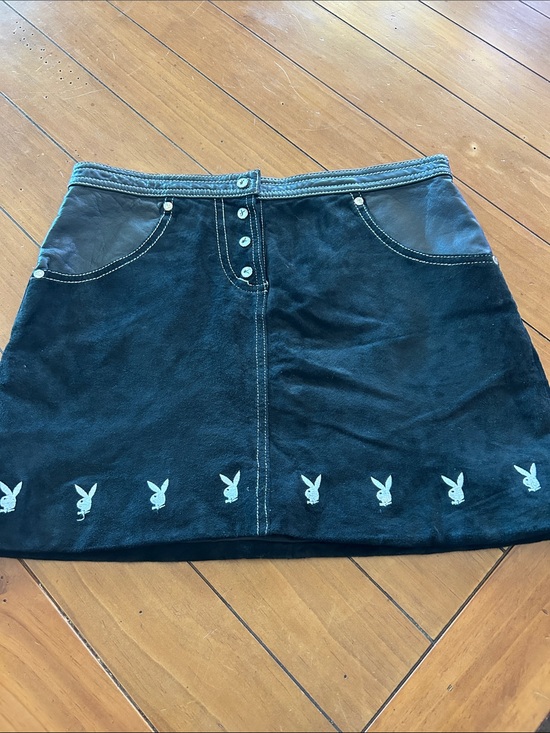 PLAYBOY Dresses & Skirts - Vintage Playboy Leather & Suede Bunny Logo Mini Skirt – Size 8